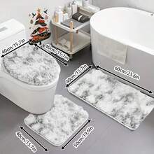 3pcs Bathroom Shaggy Rug Set, Toilet Mat & Contour Rug, Non-Slip Absorbent Bathroom Mats - Tie-dye Light Gray - View 1