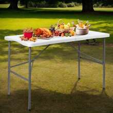 4FT/6FT Plastic Folding Table, Shooting Table, HDPE Portable Picnic Table Outdoor, For Camping, Party, Wedding, Picnic, With Lock, Handle - White - White - View 4