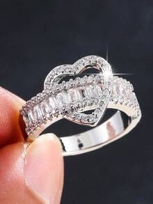 1pc Luxury Crossover Full Diamond Ring, Versatile Commuter Finger Ring, Gift For Best Friend - Ring - View 7