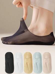1/5/10双装女士薄款隐形袜，防滑硅胶，无缝网眼透气低帮踝袜，夏季适用 - 彩色 - 查看 2