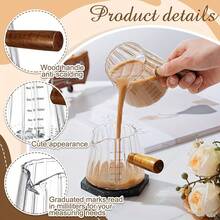 6oz/180ml Glass Espresso Cup With Wooden Handle, Single Hole Milk Frother Cup With Clear Measurement Scale, Heat Resistant, Espresso Accessories - Multicolor - View 2
