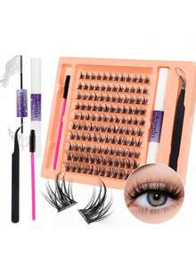 Azenlo 120pcs/Set Individual Cluster False Eyelashes, DIY Eyelash Extension 10-16mm, Thick & Long Fake Lashes, Ultra-Fine Lash Band, Reusable, Soft & Comfortable, C-Curl Eyelash Set - White - View 1