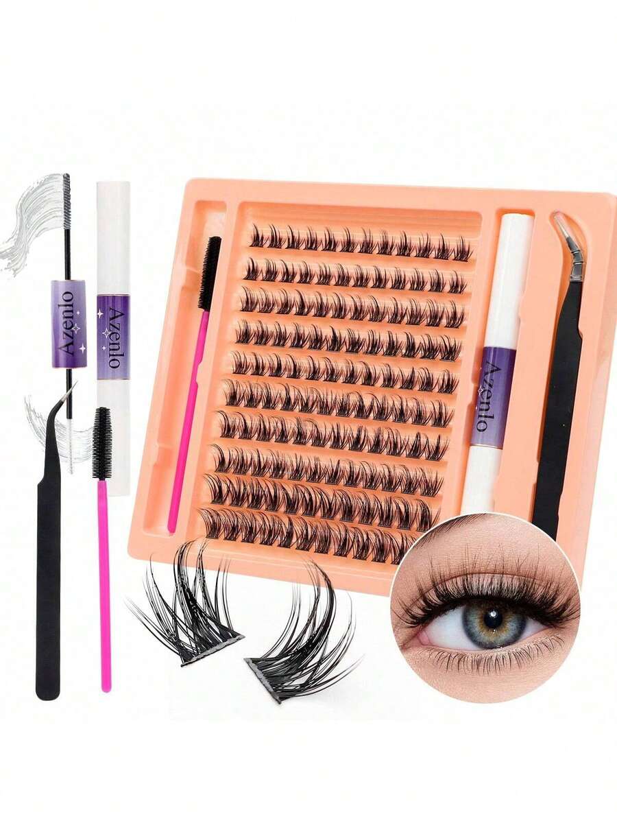 Azenlo 120pcs/Set Individual Cluster False Eyelashes, DIY Eyelash Extension 10-16mm, Thick & Long Fake Lashes, Ultra-Fine Lash Band, Reusable, Soft & Comfortable, C-Curl Eyelash Set - White - View 1