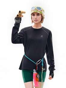 TECTOP Women's Long Sleeve T-Shirt, Casual Sports Fitness Running Essential, Round Neck, Breathable Moisture-Wicking, Spring/Summer - Black - View 4