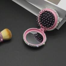 1pc/2pcs Rhinestone Decor Mini Scalp Massager Comb With Mirror, Portable Air Cushion Folding Brush, Suitable For All Hair Types, Mini Hair Brush, Party/Wedding Gift, Travel Essential, Foldable Hair Brush With Mirror, Valentine's Day, Birthday, Back To School - Comb - View 8