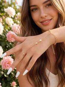 1 pieza Brazalete de dedo con detalle de corazón, de moda y minimalista para el Día de San Valentín - Amarillo Oro - Ver 5