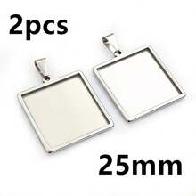 2 chiếc đế trống bằng thép không gỉ hình vuông, kích thước bên trong 10-25mm, dùng làm mặt dây chuyền cabochon, khay đựng phụ kiện làm trang sức DIY. - quảng trường - Xem 15