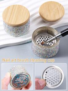 1个专业美甲刷杯，全钻石加厚玻璃洗笔水晶杯带盖网状分层美甲刷清洁杯，返校季，美甲，美甲工具，美甲用品，美甲工具 - 彩色 - 查看 1