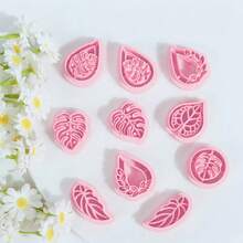 1/10Pcs Tropical Leaf Polymer Clay Cutters, Pastel Pink Monstera Shapes, Craft Tools For DIY Earrings Boho Jewelry Spring Handmade Gifts - Pink - View 5