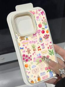 花朵图案 1 件装 水彩花卉软壳保护套，防水防震防滑，兼容苹果及其他手机 - 彩色 - 查看 3