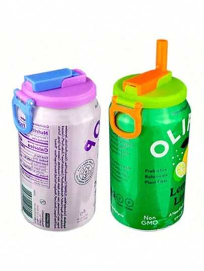 Kolorowe wieczka na puszki z słomką, silikonowe słomki, wieczka na puszki z słomką, wielokrotnego użytku, do puszek z napojami gazowanymi, napojami, sokami, wodą gazowaną | Szczelna osłona na napoje, akcesorium na letnią imprezę przy basenie, nakładka na kubek podróżny, wielokrotnego użytku słomka, niezbędne akcesoria do puszek z napojami, przenośne wieczko na napoje