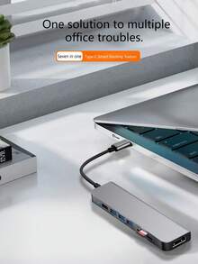 7合1 Type-C扩展集线器，多端口USB集线器 - 灰色 - 查看 8