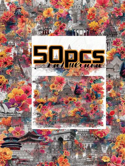 50张烫金透明筑摩贴纸套装，PET哑光表面，适用于信封、汽车、计划本、吉他手册、日历等，也可作为玻璃陶瓷表面的装饰贴纸，是派对赠品、奖励和节日礼物的理想之选。