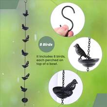 Metal Rain Chain For Outside Adjustable Rain Catcher Chain With Bell For Gutters Outside Eaves Drainage Downspout, For Divert Water And Home Display - 黑鳥雨鏈 - 查看 3