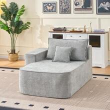 No Assembly Required Chaise Lounge – Comfortable And Plush Sofa With Cushions And Side Pockets, Grey - Grey - View 1