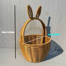 复活节礼物编织篮，带有兔子元素，手提花篮纪念品 - 薑色 - 查看 6