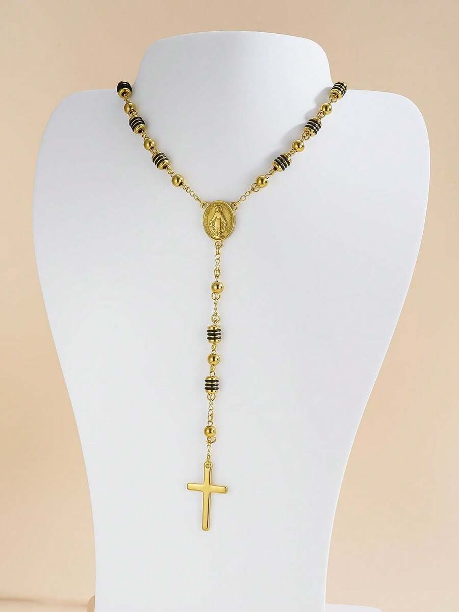 1条6毫米男士十字串珠项链，欧美奢华十字吊坠项链，适合日常佩戴 - 蝴蝶型 - 查看 1