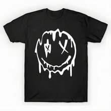 x - Camiseta con cara sonriente y ojos en X - Camiseta estampada de gran tamaño unisex, camiseta gráfica casual negra sólida, esencial de verano para capas, S-3XL - Negro - Ver 6