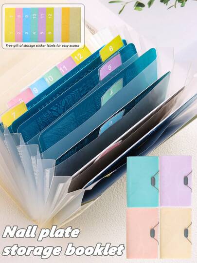 Nail Art Stamping Plate Storage Book With 13 Slots, Matching Labels Stickers,Rectangular PU Storage Book Suitable For Stamping Template Card Storage Tools