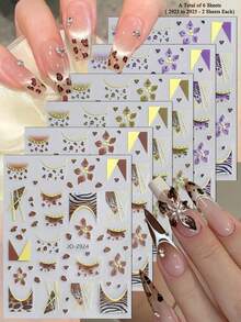 3/6pcs Luxury Leopard Print Nail Stickers, Gold Chain & Geometric Animal Pattern Nail Art Decals For Manicure - Multicolor - View 16