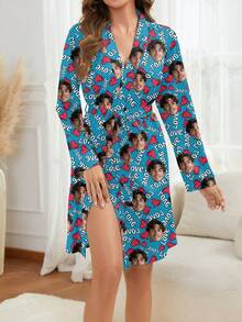 Halat personalizat pentru femei, se poate imprima orice model, halat personalizat cu fotografie, halat confortabil cu imagine personalizată amuzantă. Potrivit pentru Ziua Îndrăgostiților, ziua de naștere, cadouri etc. Personalizat, colorat, drăguț, spiritual, unic, exclusiv, cadou ideal pentru iubită, potrivit pentru iubită, familie, prieteni, vârstnici, la modă pentru toamnă, ocazii de petrecere. - Albastru - Vizualizare 5
