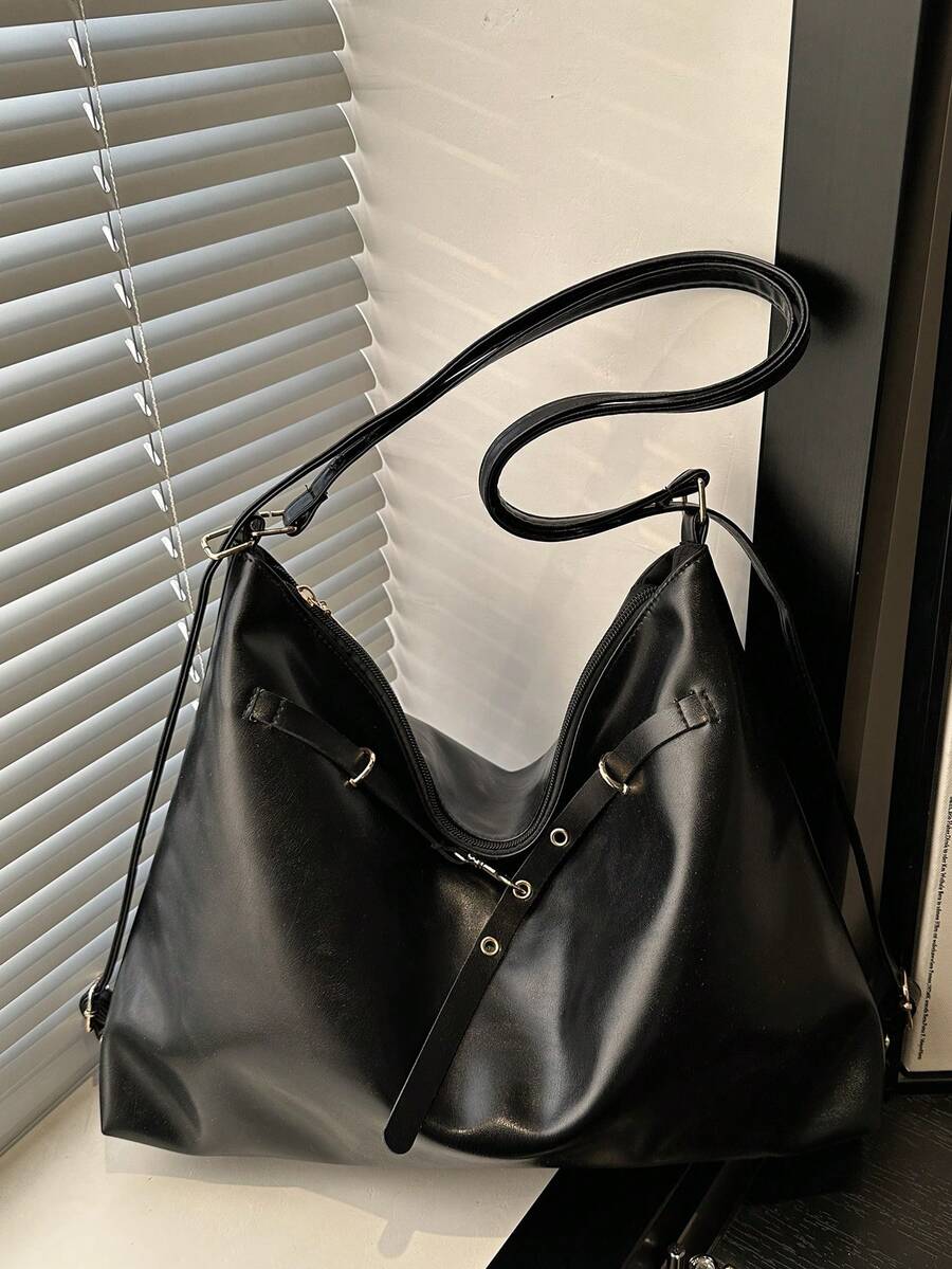 Bolso de mano vintage minimalista, bolso de hombro de gran capacidad, nuevo bolso de mano de moda personalizado para mujer, mochila - Negro - Ver 1