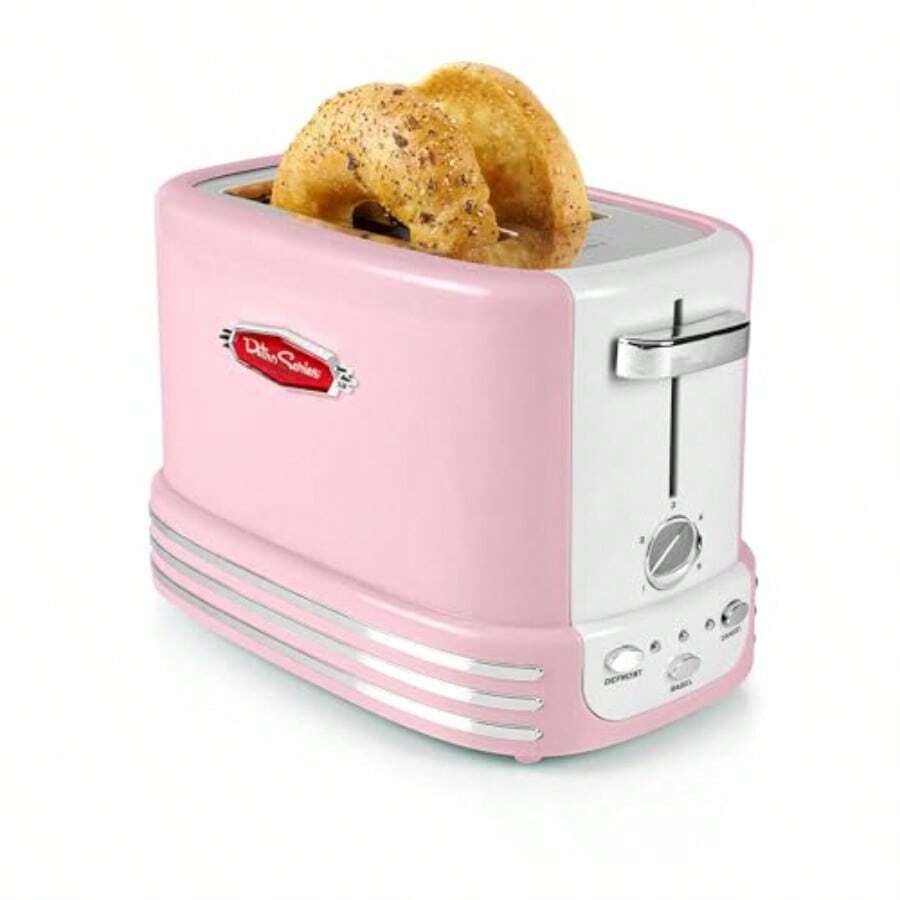 Nostalgia tostador retro de 2 rebanadas diseño clásico con bandeja para migas almacenamiento de cable y 5 niveles de tostado rosa - 2 rebanadas - Ver 1