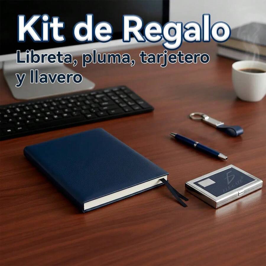 Set de Oficina Elegante de 4 Piezas con Cuaderno, Bolígrafo, Llavero y Portatarjetas - A5 - Ver 1