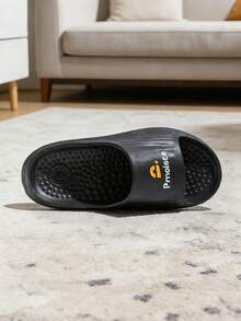 Pmoiste 条纹足部按摩拖鞋，简约柔软 EVA 家居拖鞋，男女通用，黑色 - 黑色 - 查看 2