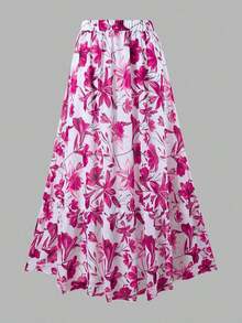 2024 New European And American Women One Piece Swimsuit Set With Long Skirt, Fashionable Slim Sexy Swimwear, For Summer Beach Vacation - 玫紅色 - 查看 5