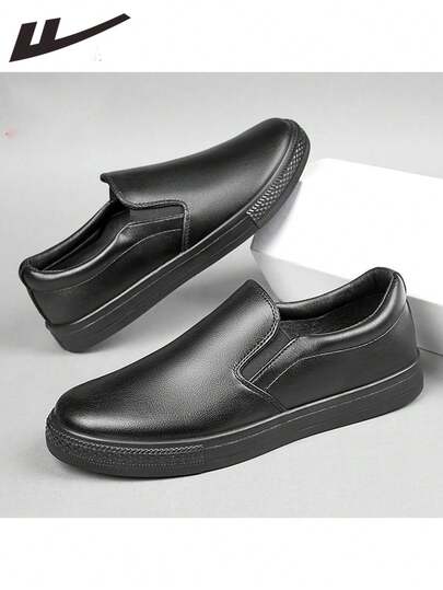 WARRIOR 1 Pair Men's Casual Comfortable Lightweight Leather Slip-On Shoes, 2026 New Flat Non-Slip Soft Sole Breathable Fashion Versatile Business Outdoor Sports Sneakers