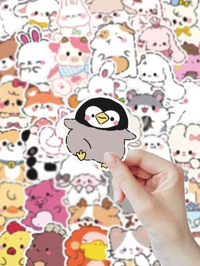 60/102张可爱宠物贴纸套装，简约柔和的卡哇伊风格，多种带蝴蝶结的姿势，非常适合装饰手账和日常使用。