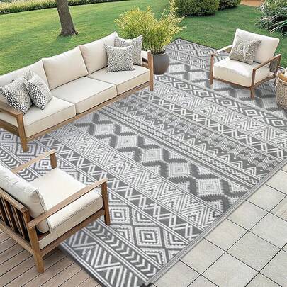 1 件 5 英尺 x 8 英尺 防水户外地毯，双面塑料地毯，现代地毯，大型地垫，适用于户外、房车、露台、后院、甲板、野餐、沙滩、露营（5 英尺 x 8 英尺，黑白格子）