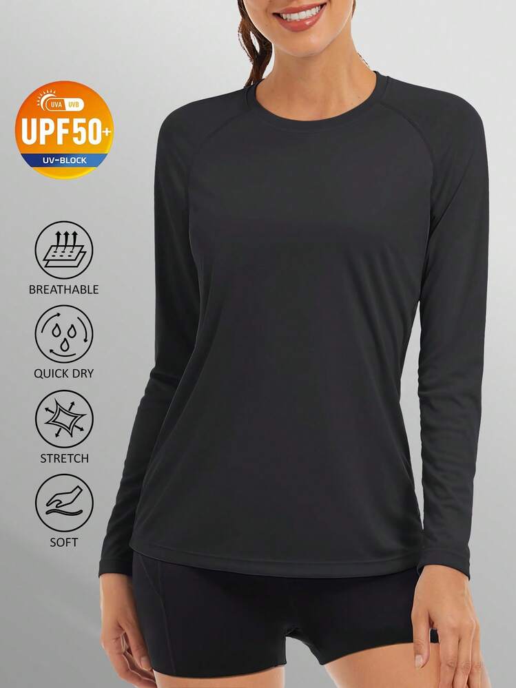 KEFITEVD UPF50+ Women's UV Shirts Rash Guard Long Sleeve Outdoor Skin Protection T-Shirts Hiking Fishing Workout Rashguard - Black - View 1