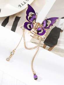 1pc Rhinestone Hollow Butterfly Rhinestone Tassel Hair Claw - Multicolor - View 3