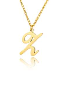 1件装A-Z字母吊坠项链，女士款，18K镀金不锈钢字母链吊坠项链，时尚生日珠宝礼物 - 金黃色 - 查看 10