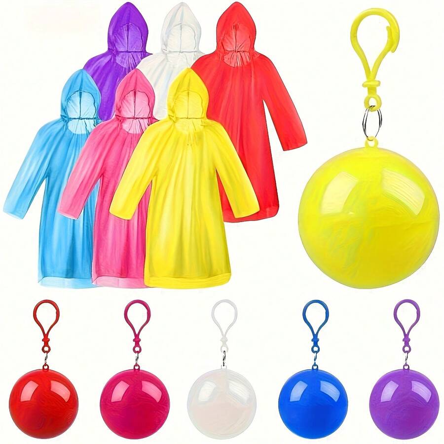 3-Piece Set Of Mixed Color High-Quality Portable Disposable Raincoats With Keychain, Suitable For Camping, Outdoor Activities, Hiking, And Amusement Parks.Multiple Colors Available, Lightweight And Easy To Carry MIOG - 混色 - 查看 1