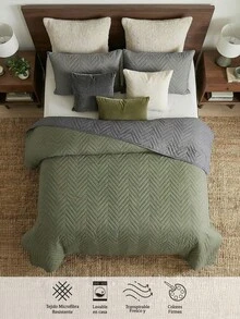 Home Elephant Edredón Ligero Con Fundas Matrimonial, King Size Pinsonic - Verde Oliva - Ver 4