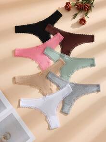 14 Pcs Sexy Multicolor Cotton Ribbon Women's Pants,Lace Decoration,Lace Splice Women's Underwear,Low Waist Sexy Women's Ties,Simple And Comfortable T Pants For Women Solid Color Bikini Pants - 彩色 - 查看 6