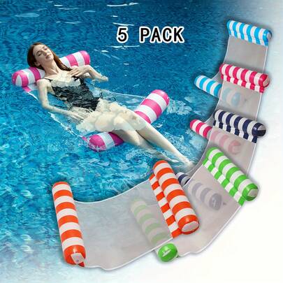 4-In-1 Inflatable Swimming Ring For Adults: Hammock, Lounge Chair, Raft And Exercise Saddle. Blue, Navy Blue, Rose Red. Suitable For Swimming Pool, Lake And Beach Leisure