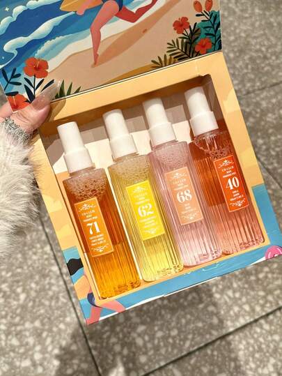 UDCLUB 沙滩系列空气清新剂礼盒装（4件装），适用于居家、旅行、办公等多种场合，有效去除异味，是馈赠亲友的理想之选。无酒精香氛喷雾，4瓶100毫升大容量，清新怡人，持久留香，室内外均可使用。