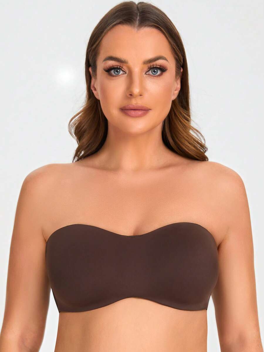 MELENECA Women's Strapless Bra For Large Bust Minimizer Unlined Bandeau With Underwire - Cà phê nâu - Xem 1