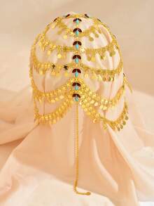 Eid Festival Accessories, Shiny Gold Forehead Chain Headpiece, Arabic Women Wedding Dress Jewelry - Gold - View 6