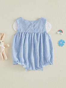 Baby Girls Rompers Easter Clothes Bunny Embroidered Crew Neck Sleeveless Infant Bodysuits Jumpsuits - Sky Blue - View 2