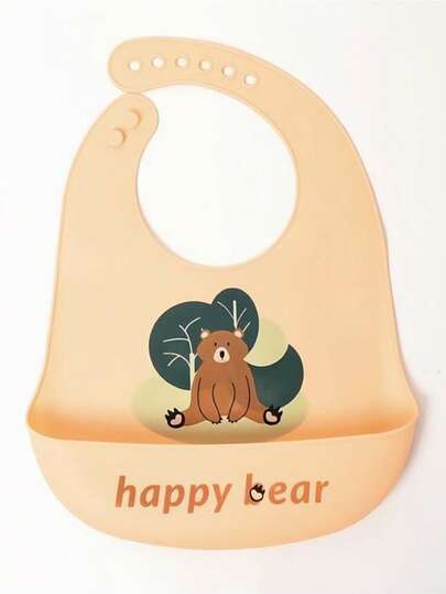 1pc Cartoon Bear Silicone Baby Bib, Infant Silicone Bibs, Leak-Proof, Anti-Dirty, Soft, Adjustable, Boilable, Portable, Suitable For Baby Daily And Outdoor Dining