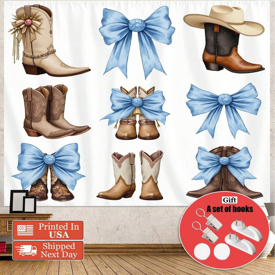 2D Flat  Tapestry,  Western Cowboy Theme, Featuring Cowboy Hats, Boots And Cactus-Patterned Design  Wall Hanging Fabric .Background Decoration For Wall Fabric, Garden Flags, As Birthday Gifts, Gift Room Banners, Wall Banners, University Dormitory Decoration, Outdoor, Family, Wedding, Suitable For All Seasons' Wall Fabric, Washable, Machine Washable, Lightweight, Comfortable. Unique Design, Suitable For His Peach-Colored Cotton Fabric, Suitable For Her Personalized Ideal Decorative Gifts, Suitable For Her, Him, Family,  Mother, Lover, Daughter, Son, Friends, Classmates. Perfect For Camping, Traveling, Home Life, Daily Life, Office Decoration, Birthday, Anniversary, Valentine's Day, Thanksgiving, Christmas, Halloween, Mother's Day, Father's Day,Graduation,Bedroom Decoration, Wall Art Posters, Home Decor, Wedding, Easter, New Year Gifts,  Car, Bedroom, Living Room, Office, Outdoor Camping, Beach, Outdoor Flag Wall Tapestry,Yoga Party, As Background Wall Decoration Tapestry. - 多色9 - 查看 1