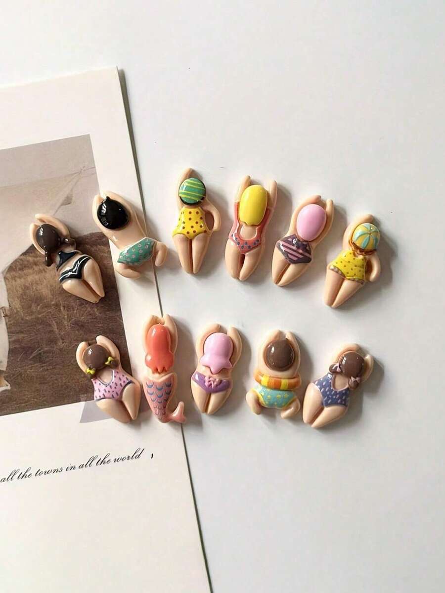 10/1 pieza Adorables imanes de refrigerador con temática de natación, regalos de decoración del hogar, personajes de dibujos animados de natación, imanes de refrigerador con personajes creativos de natación, decoraciones de playa de natación lindas, pegatinas magnéticas de decoración del hogar (diseños aleatorios) - Multicolor - Ver 1