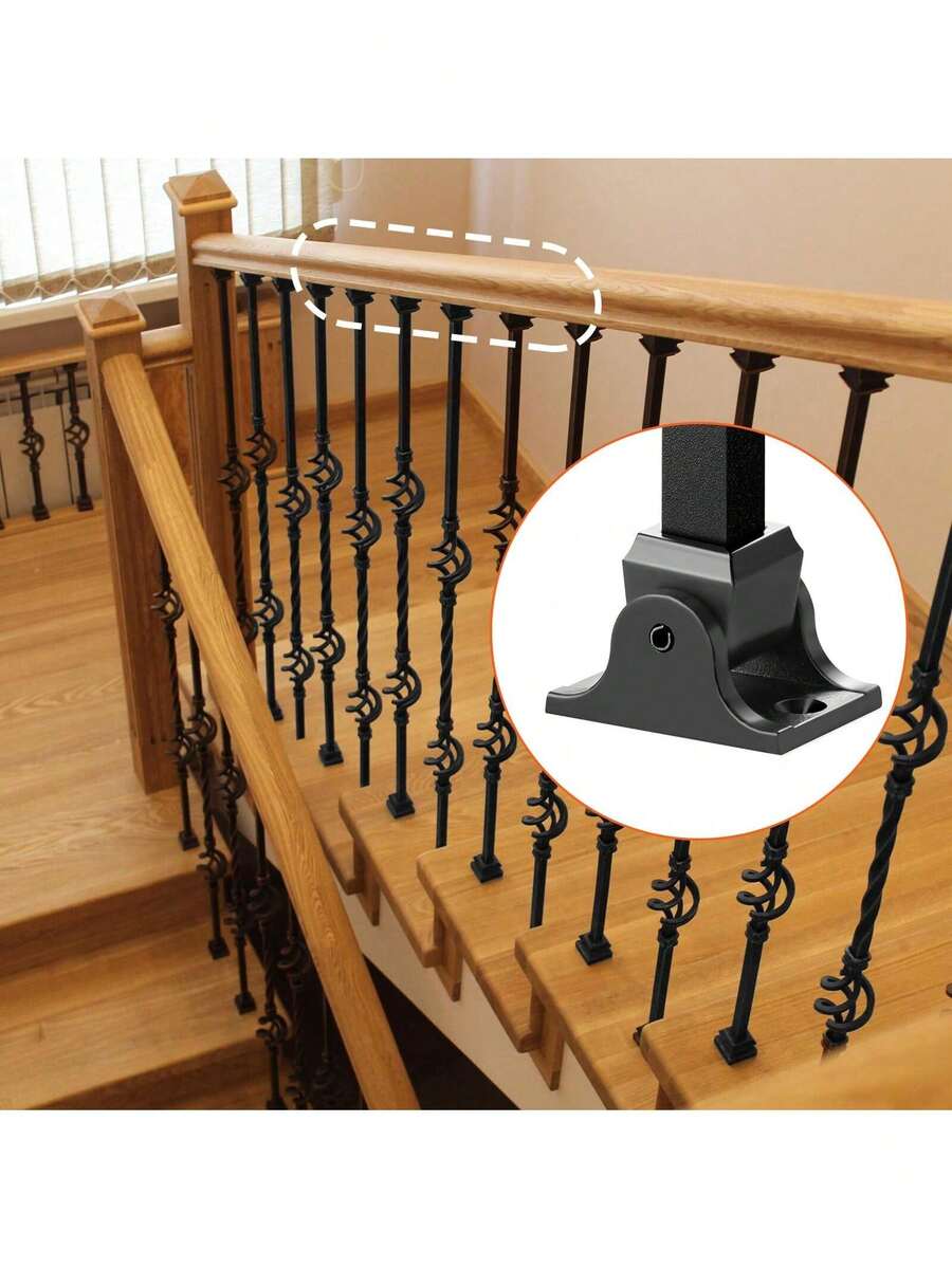 Aluminum Alloy Baluster Shoes Square Balusters Baluster Wrought Spindles For Staircase Slant Shoes With Screw Holes For Use With 1/2 Inch Staircase Balusters, Spray Coated Black (50 Pcs) - Black - View 1