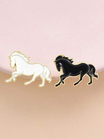 2pcs Minimalist Aesthetic Symbolic Pins, Black & White Running Horse Design Badges, Suitable For Professionals And Quality-Conscious Individuals, Elegant Outfit And Meaningful Expression