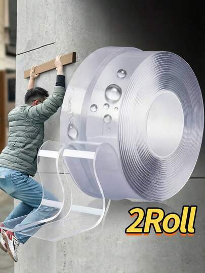 2 Rolls Nano Double-Sided Adhesive Tape, Strong Sticky Sticker, Transparent Tape. Reusable, Washable, No Residue. Integrated Adhesive. Suitable For Indoor/Outdoor And Vehicle Use. High Viscosity Clear Acrylic Tape. No Residue Self-Adhesive Tape. Optional. Applicable For Home, Office, Car And Outdoor Use. Suitable For Plastic And Wooden Surfaces.